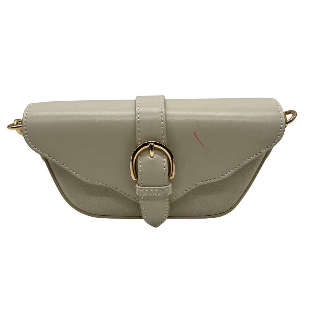 MMs Brands Cream Faux Leather Baguette-Style Shoulder Bag